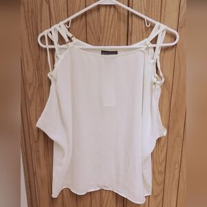 Bold Elements Ivory Semi-sheer Spaghetti Straps Cold Shoulder Top Sz S (NWT)